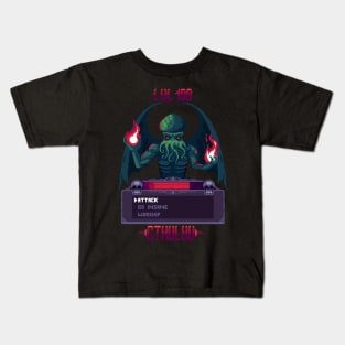 Pixelated Peril: Cthulhu's Retro Boss Battle Kids T-Shirt